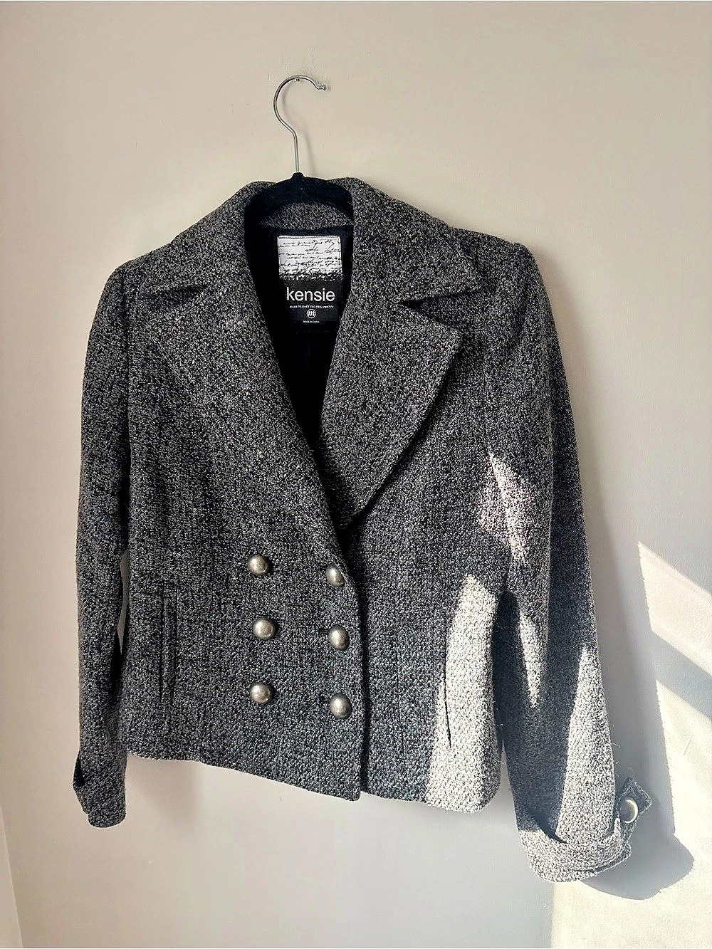 Kensie Double-Breasted Pea Coat in Gray & Black